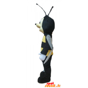 Mascot bee, musta ja keltainen ampiaisen hymyillen - MASFR23244 - Bee Mascot
