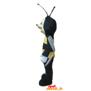 Mascot bee, svart og gul veps, smilende - MASFR23244 - Bee Mascot