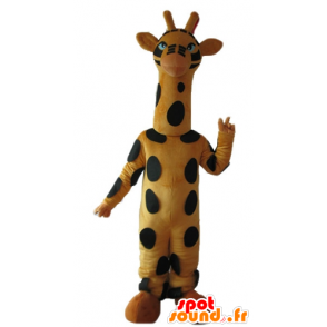 Mascote do girafa preto e amarelo, alto, bonito - MASFR23247 - mascotes Giraffe
