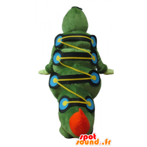 Maskot stor grøn, orange, gul og blå larve, kæmpe - Spotsound