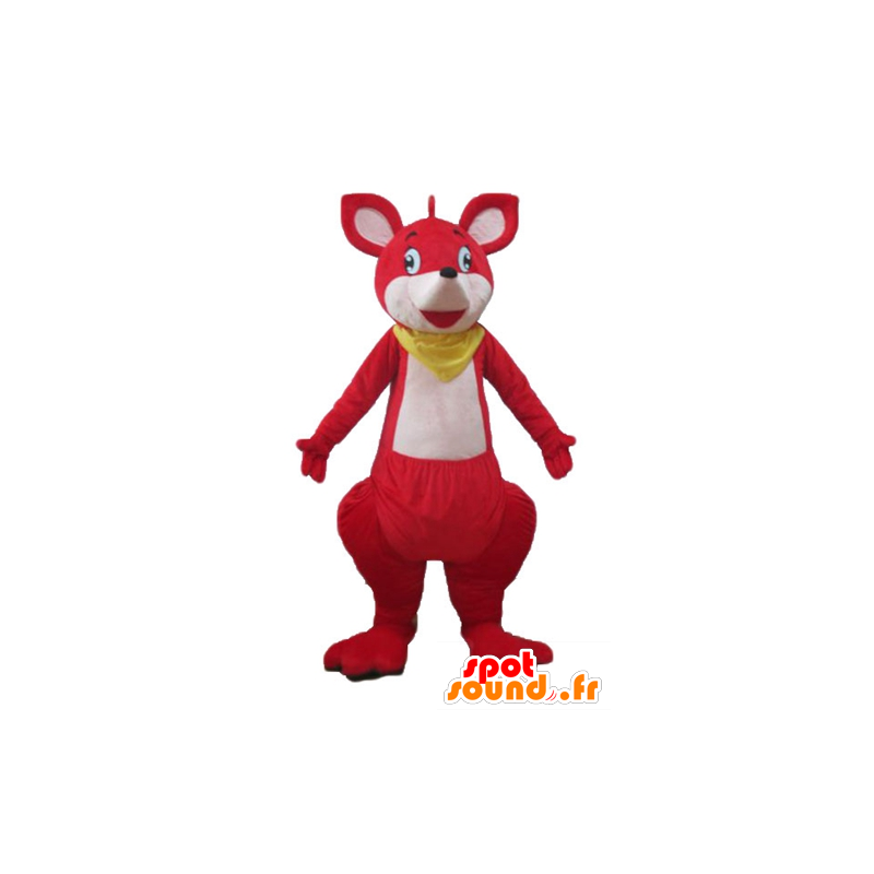 Rød og hvid kænguru-maskot med et gult tørklæde - Spotsound