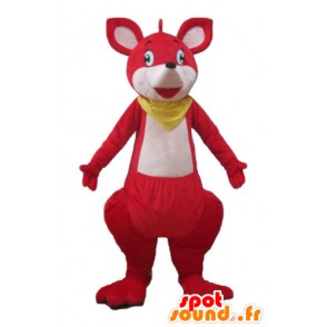 Rød og hvid kænguru-maskot med et gult tørklæde - Spotsound