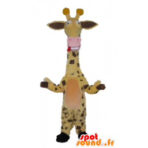 Mascotte de girafe jaune, marron et rose, très rigolote - MASFR23255 - Mascottes de Girafe