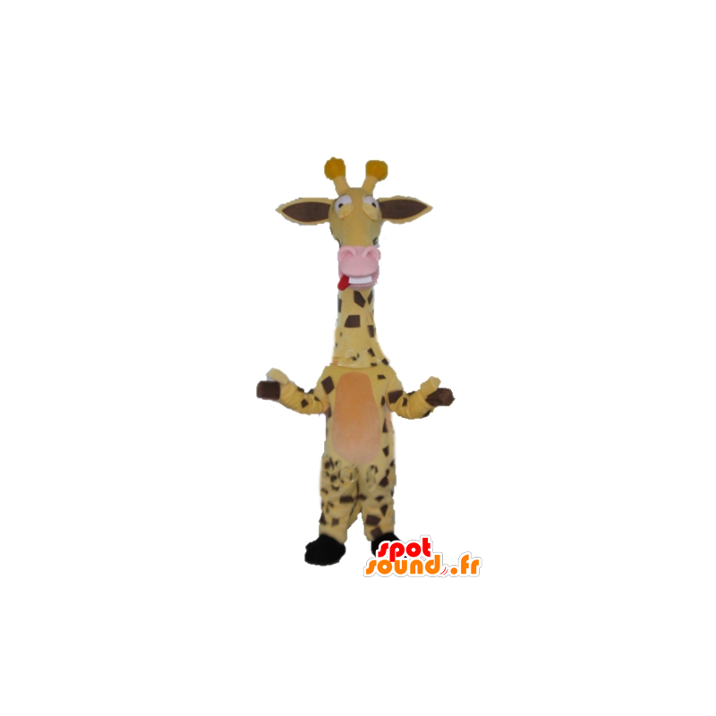 Mascote girafa amarelo, marrom e rosa, muito engraçado - MASFR23255 - mascotes Giraffe