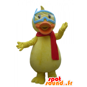 Eend mascotte, geel kuiken, reus, met een bril - MASFR23257 - Mascot eenden