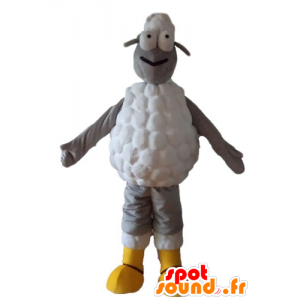 Grigio e bianco di pecora mascotte, molto originale e sorridente - MASFR23261 - Pecore mascotte