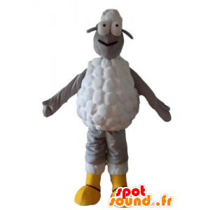 Grå og hvit sau maskot, veldig originalt og smilende - MASFR23261 - sau Maskoter