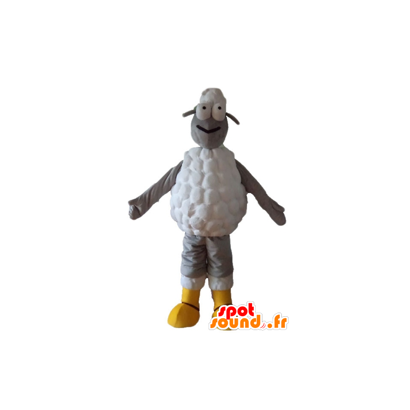 Grigio e bianco di pecora mascotte, molto originale e sorridente - MASFR23261 - Pecore mascotte