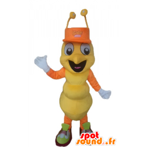 Mascot insekt, gul og oransje maur, veldig smilende - MASFR23272 - Ant Maskoter
