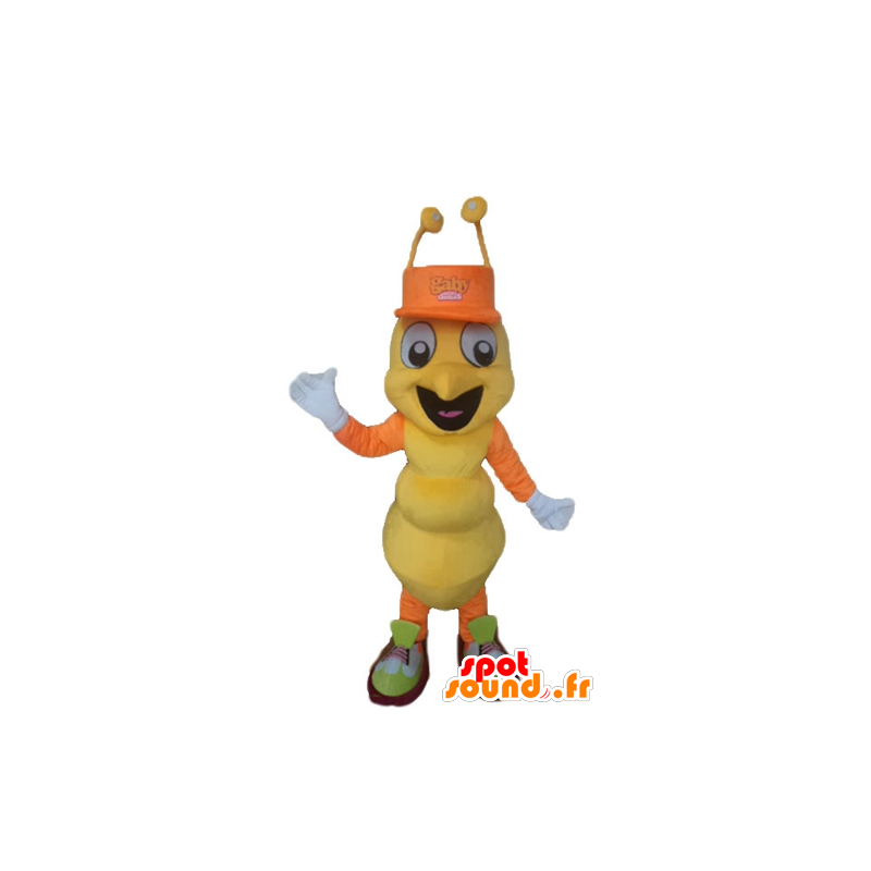 Mascot insect, geel en oranje mier, zeer glimlachen - MASFR23272 - Ant Mascottes
