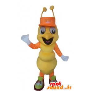 Mascot insect, geel en oranje mier, zeer glimlachen - MASFR23272 - Ant Mascottes