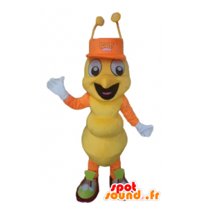 Mascotte d'insecte, de fourmi jaune et orange, très souriante - MASFR23272 - Mascottes Fourmi