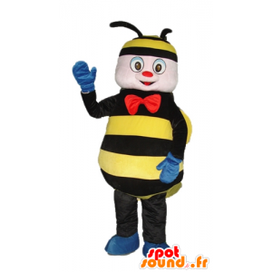 蜂のマスコット、赤い弓の付いた黒と黄色のハチ-MASFR23274-蜂のマスコット