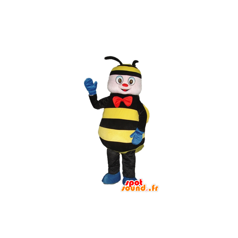 Mascot bee, musta ja keltainen takki punainen keula - MASFR23274 - Bee Mascot