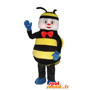 Mascot bee, wasp black and yellow with a red bow - MASFR23274 - Mascots bee