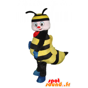 Maskot včela, černá a žlutá bunda s červenou mašlí - MASFR23274 - Bee Maskot