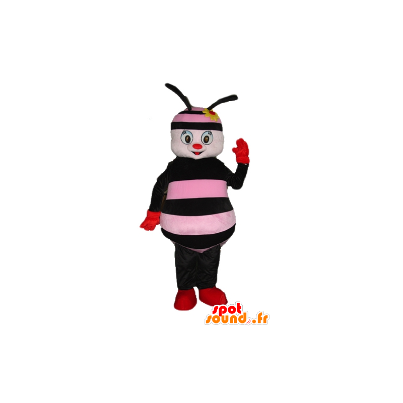 Mascot pink and black bee with a flower on her head - MASFR23275 - Mascots bee