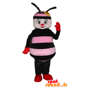 Mascot pink and black bee with a flower on her head - MASFR23275 - Mascots bee