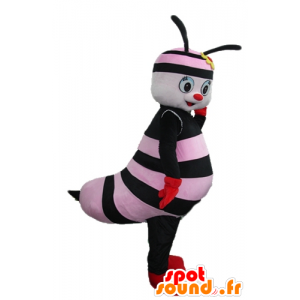 Maskotti pinkki ja musta mehiläinen kukka päänsä päällä - MASFR23275 - Bee Mascot