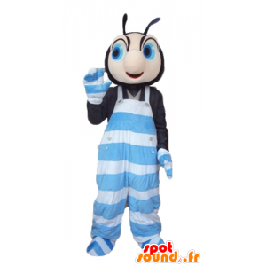 Mascot insect black and pink, blue and white overalls - MASFR23276 - Mascots insect