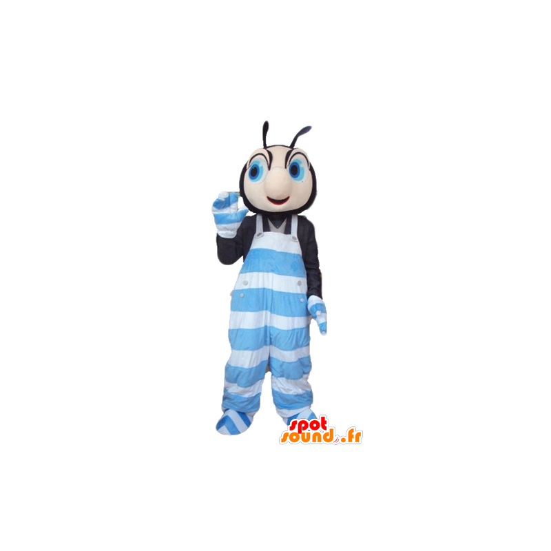 Mascot insect black and pink, blue and white overalls - MASFR23276 - Mascots insect