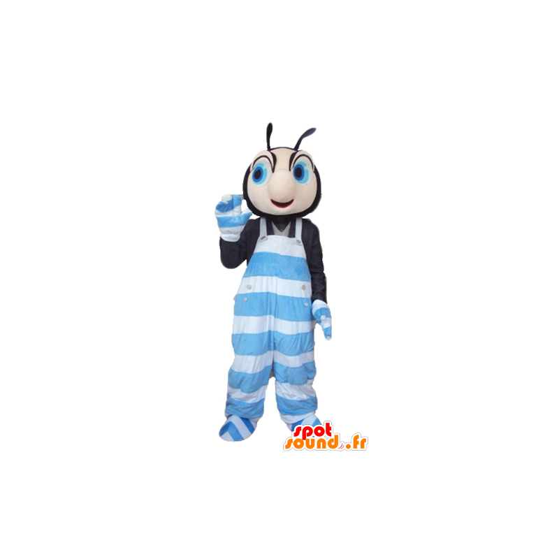 Mascot insect zwarte en roze, blauw en wit jumpsuit - MASFR23276 - mascottes Insect