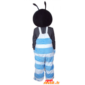 Mascot insect black and pink, blue and white overalls - MASFR23276 - Mascots insect