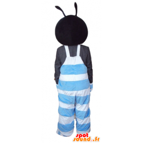 Mascotte insetto nero e rosa, blu e tute bianche - MASFR23276 - Insetto mascotte
