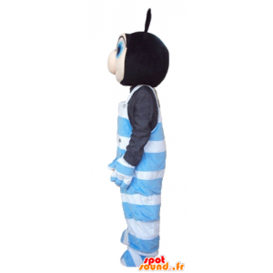 Mascotte d'insecte noir et rose, en salopette bleue et blanche - MASFR23276 - Mascottes Insecte