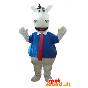 Bílý kůň maskot s košili a kravatu - MASFR23278 - kůň maskoti