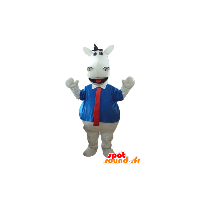 Cavallo bianco mascotte, con una camicia e cravatta - MASFR23278 - Cavallo mascotte