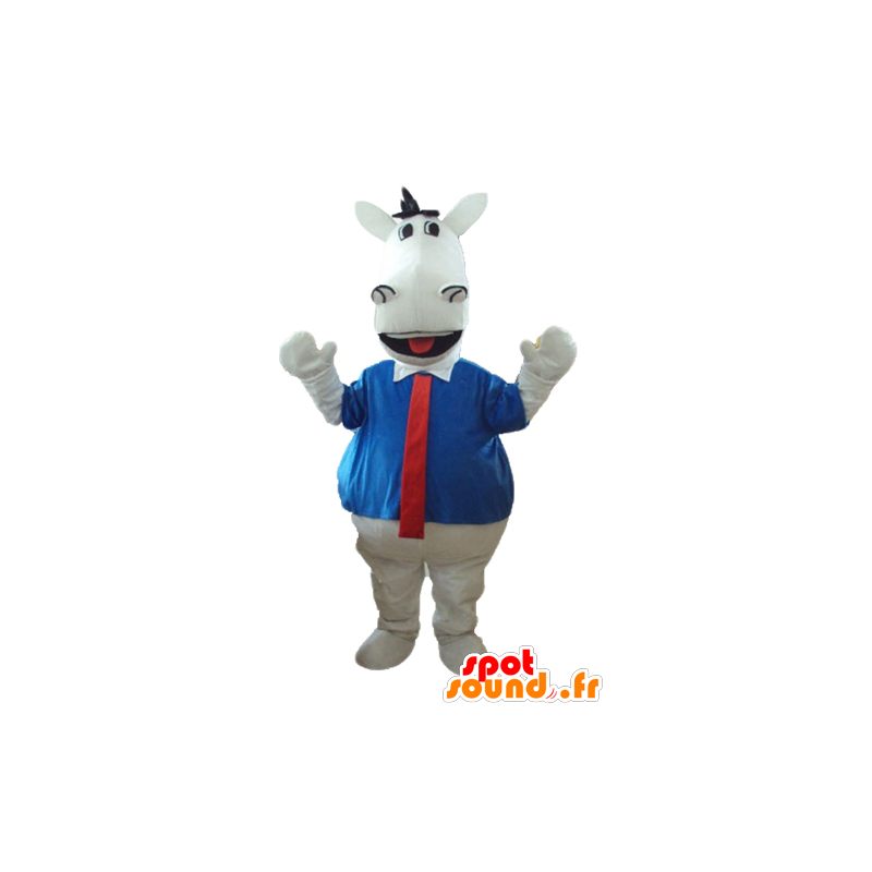 Mascota del caballo blanco, con una camisa y corbata - MASFR23278 - Caballo de mascotas