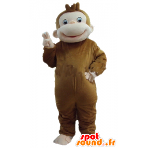 Mascotte de singe marron et rose, très jovial et souriant - MASFR23284 - Mascottes Singe