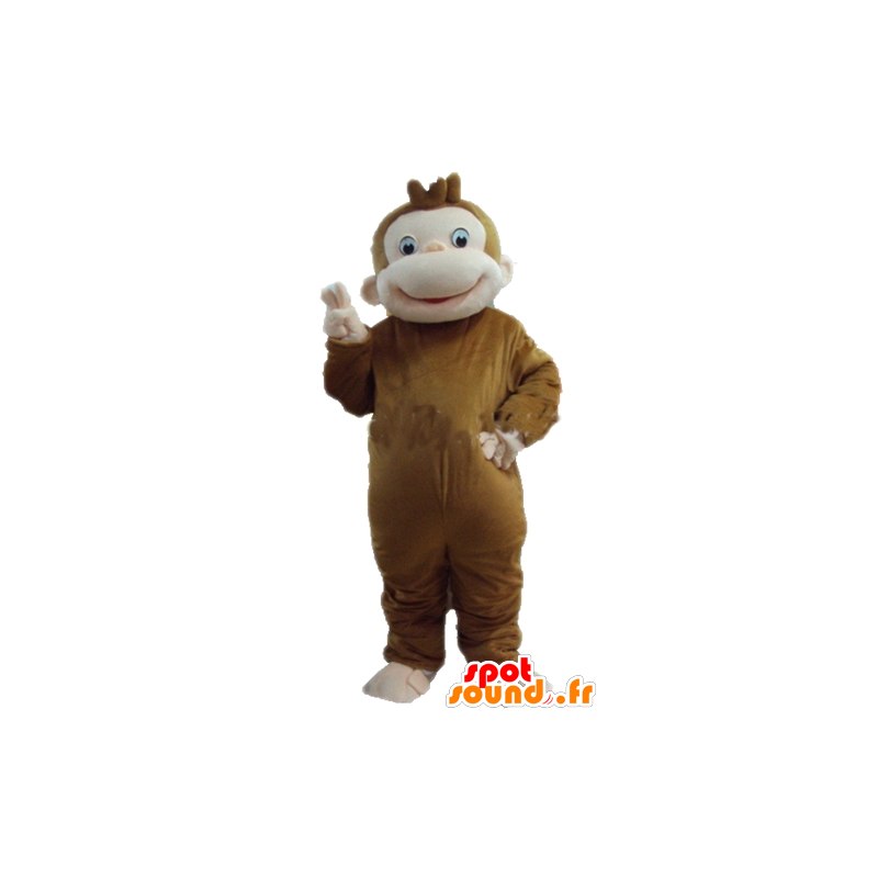 茶色とピンクの猿のマスコット、とても陽気で笑顔-MASFR23284-猿のマスコット