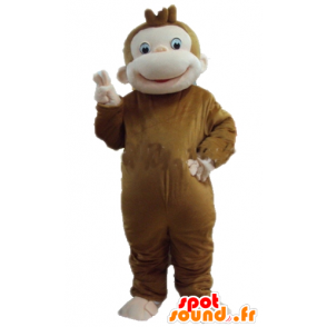 Macaco mascote marrom e rosa, muito jovial e sorridente - MASFR23284 - macaco Mascotes