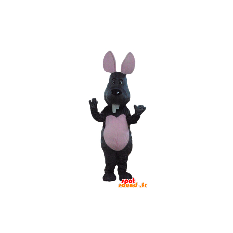Harmaa ja vaaleanpunainen hiiri maskotti iso hampaat - MASFR23287 - hiiri Mascot