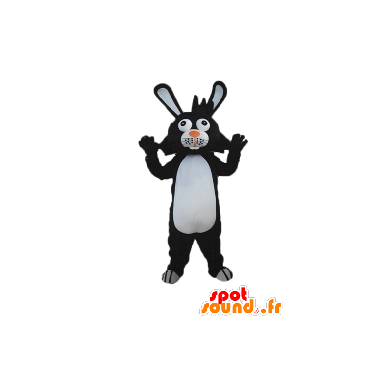 Konijn mascotte zwart-wit met afluisteraar - MASFR23288 - Mascot konijnen