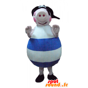 Mascot big pink pig, blue and white, with a hat - MASFR23290 - Mascots pig