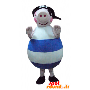 Mascotte de gros cochon rose, bleu et blanc, avec un chapeau - MASFR23290 - Mascottes Cochon