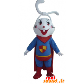 Biały królik maskotka, wesoły, ubrany w superbohatera - MASFR23292 - króliki Mascot