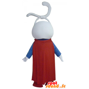 λευκό λαγουδάκι μασκότ, χαρούμενος, ντυμένος με superhero - MASFR23292 - μασκότ κουνελιών