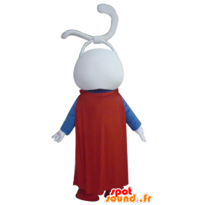 Blanca mascota conejo, todo sonrisas, vestido de superhéroe - MASFR23292 - Mascota de conejo