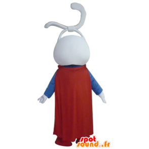 Mascote coelho branco, alegre, vestido de super-herói - MASFR23292 - coelhos mascote