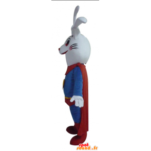 Biały królik maskotka, wesoły, ubrany w superbohatera - MASFR23292 - króliki Mascot