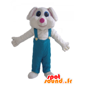 Blanca mascota de conejo con un mono verde - MASFR23294 - Mascota de conejo