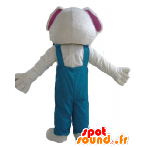 White Rabbit mascotte in groene overalls - MASFR23294 - Mascot konijnen