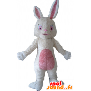 Mascot pluche konijn wit en roze, pluizige - MASFR23295 - Mascot konijnen