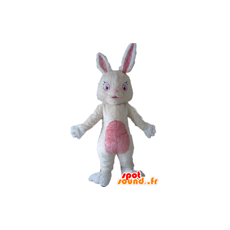 Maskottchen Plüsch Kaninchen weiß und rosa, flauschige - MASFR23295 - Hase Maskottchen