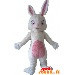 Mascot plysj kanin hvit og rosa, fluffy - MASFR23295 - Mascot kaniner