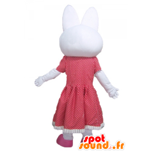 White Rabbit mascote com um vestido vermelho com bolinhas - MASFR23296 - coelhos mascote